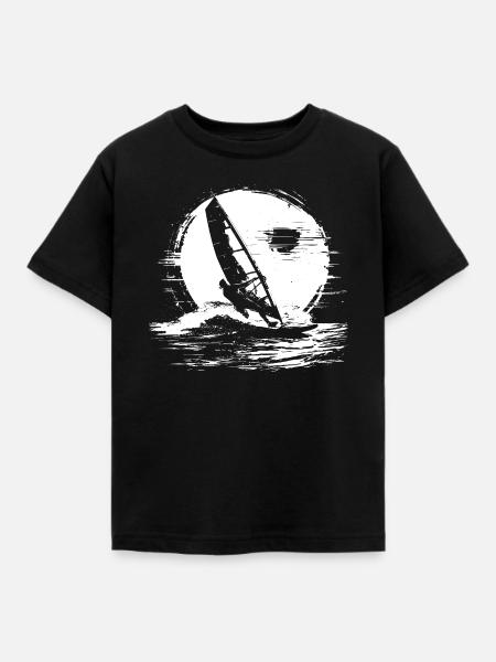 Windsurfen Skizze - Kinder T-Shirt - Schwarz