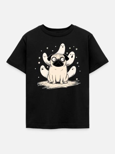 Mops und Geister Halloween - Kinder T-Shirt - Schwarz