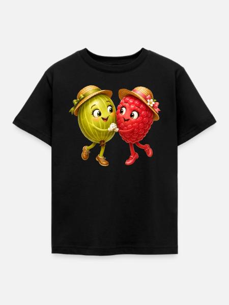 Himbeere und Stachelbeere - Kinder T-Shirt - Schwarz