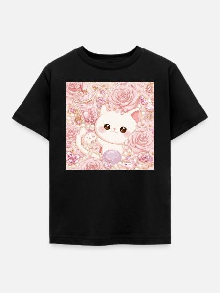 Pastellrosa süße Katze - Kinder T-Shirt - Schwarz