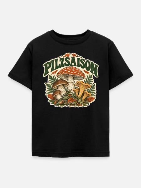 Plz Season – Herbst & Pilze - Kinder T-Shirt - Schwarz