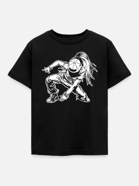 Cartoon B-Girl Zeichnung - Kinder T-Shirt - Schwarz