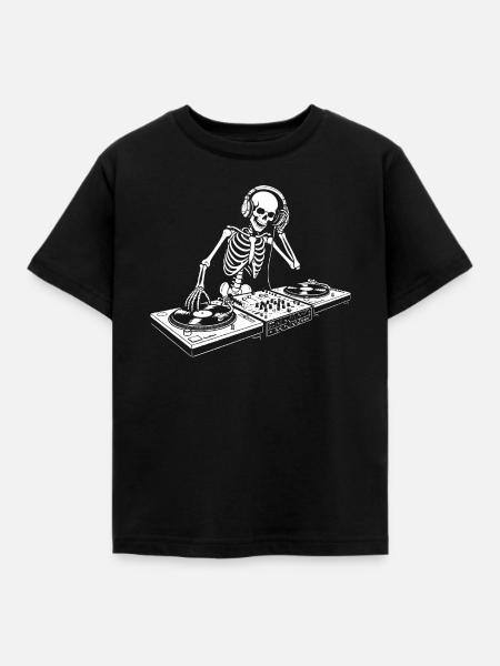 DJ Skeleton in Kopfhörern - Kinder T-Shirt - Schwarz