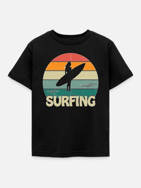 Surfing Sunset Woman - Kinder T-Shirt - Schwarz