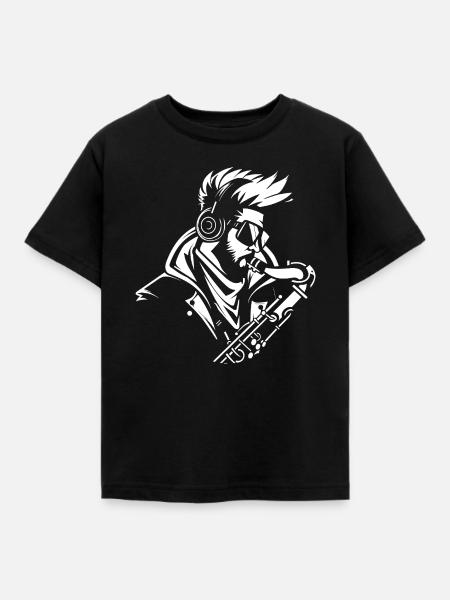 Saxophonist Skizze - Kinder T-Shirt - Schwarz