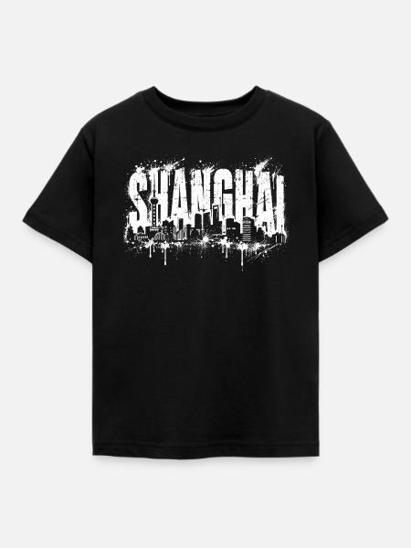 Shanghai Silhouette Graffiti - Kinder T-Shirt - Schwarz