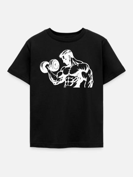 Kraftvolle Muskel-Silhouette beim Hanteltraining - Kinder T-Shirt - Schwarz