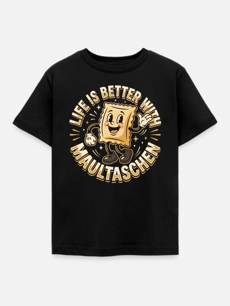 Maultaschen Retro Cartoon - Kinder T-Shirt - Schwarz