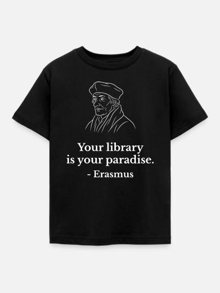 Erasmus-Zitat auf Büchern - Kinder T-Shirt - Schwarz