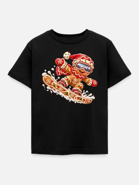 Lebkuchen-Snowboarder zu Weihnachten - Kinder T-Shirt - Schwarz