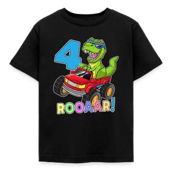 4 Jahre Dino Geschenk Monstertruck 4. Geburtstag - Kinder T-Shirt - Schwarz - Vorne - AI Model Kid Female (0cm)