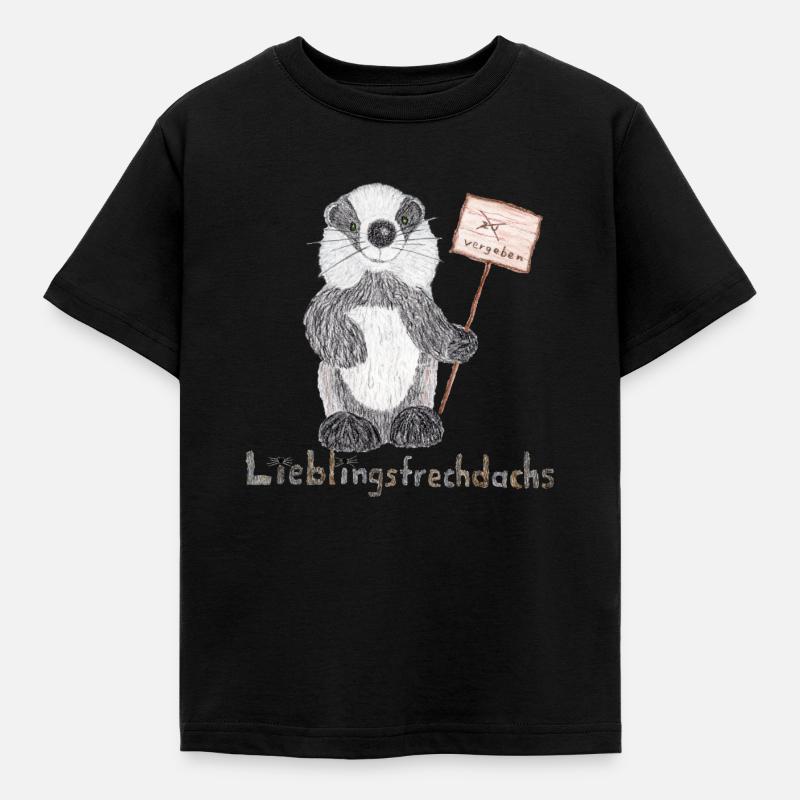 Lieblingsfrechdachs mit Schild "vergeben" - Kinder T-Shirt - Schwarz