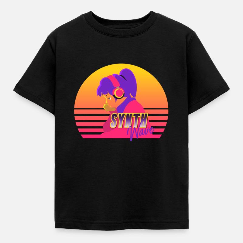 Synthwave Girl - Kinder T-Shirt - Schwarz