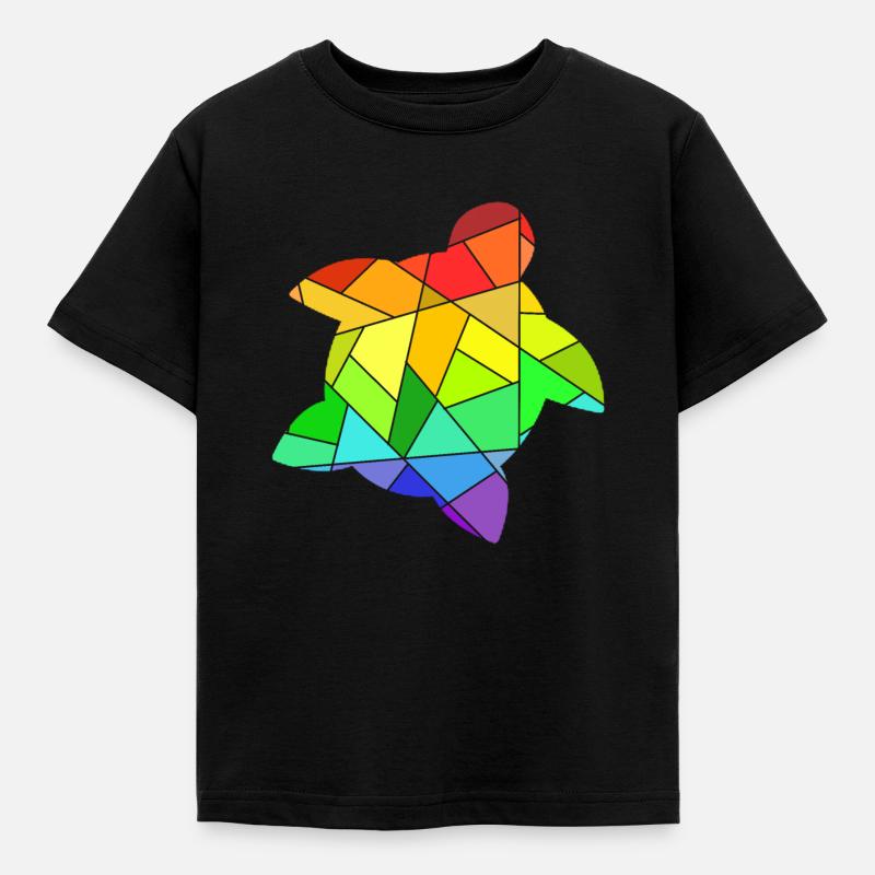 Rainbow Geometric Figures Turtle - Kids' T-Shirt - black