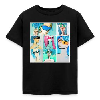 Blue Hair Cosplay Collage - Kinder T-Shirt - Schwarz - Vorne - AI Model Kid Female (0cm)