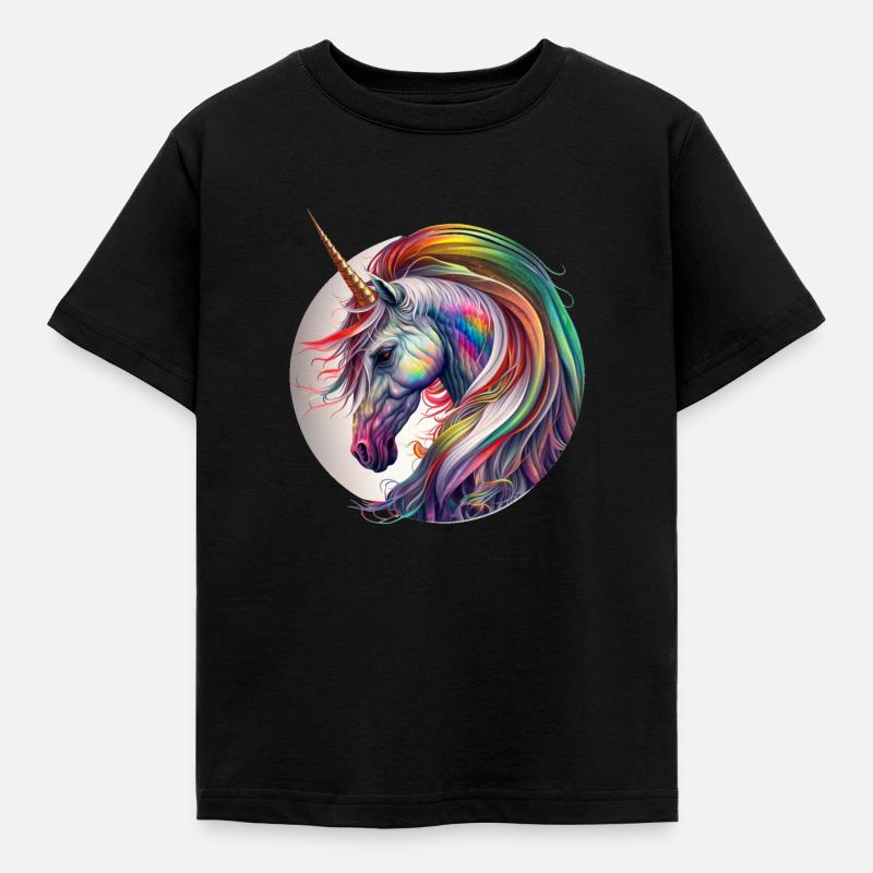 Regenbogen Einhorn - Kinder T-Shirt - Schwarz