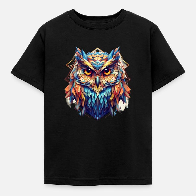 Bunte geometrische Eule - Kinder T-Shirt - Schwarz