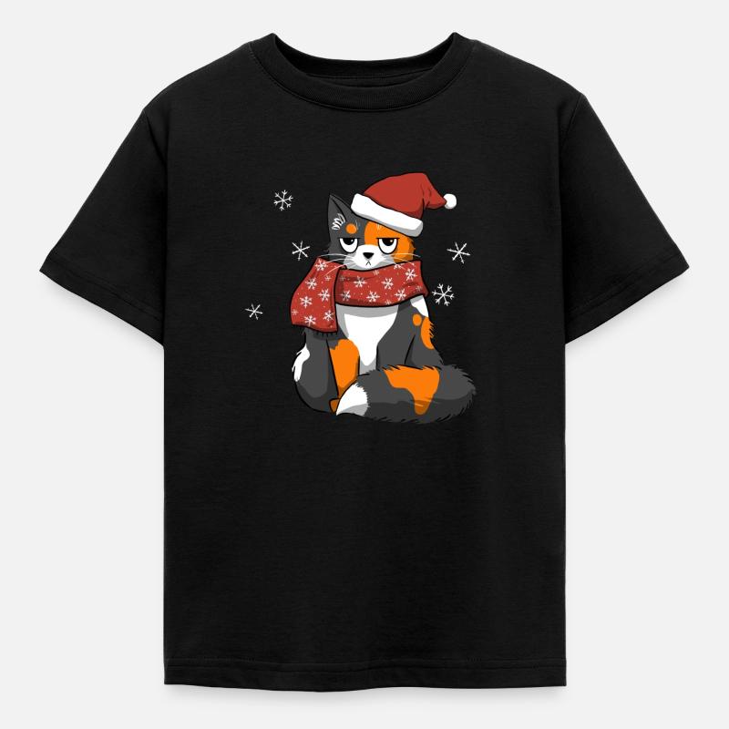 Chat de Noël - T-shirt Enfant - noir