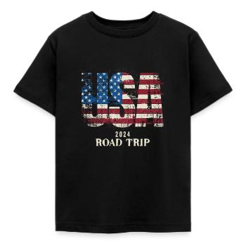 USA Road Trip 2024 - Kinder T-Shirt - Schwarz - Vorne - AI Model Kid Female (0cm)