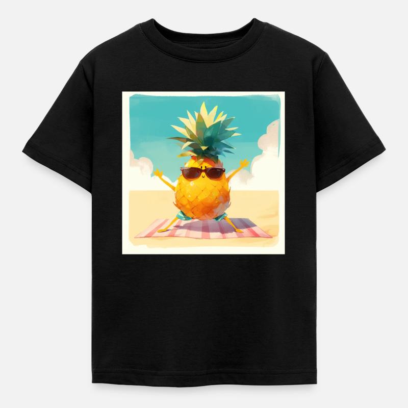 Drôle d’ananas faisant de l’exercice sur la plage - T-shirt Enfant - noir