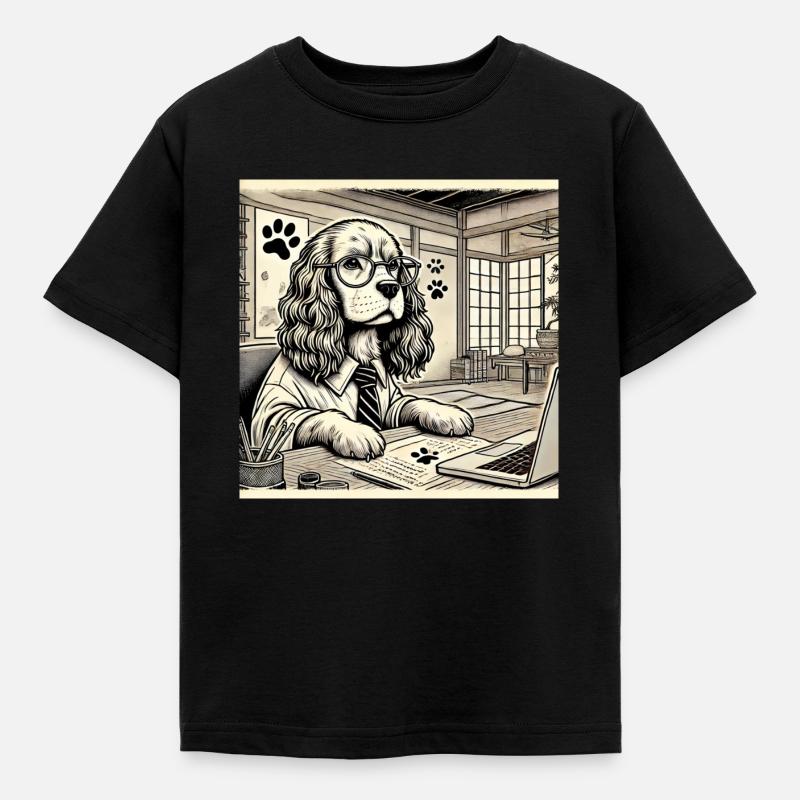 Japan Ukijo e Style Desk Cocker Spaniel - Kids' T-Shirt - black