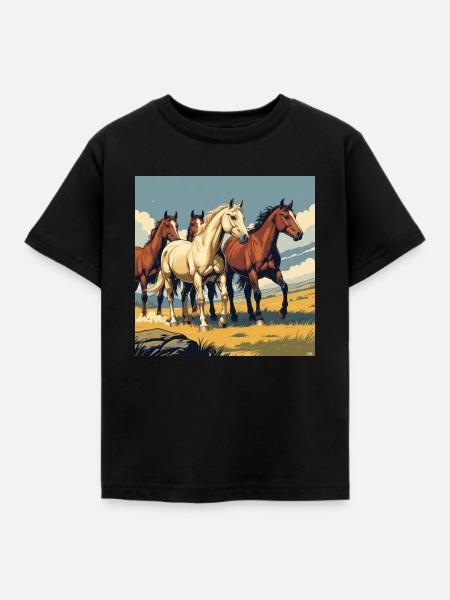 Quarter Horse Herde - Kinder T-Shirt - Schwarz