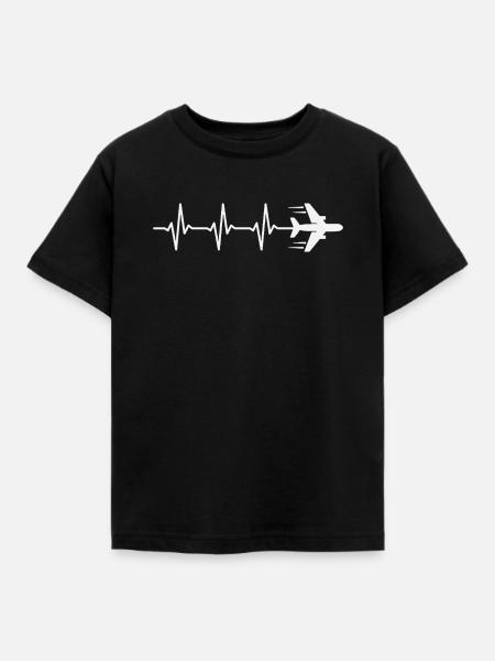 Flugzeug Herzschlag Pilot Luftfahrt Flieger - Kinder T-Shirt - Schwarz