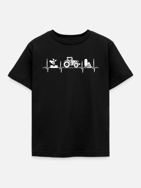 Bauer Herzschlag Landwirtschaft Traktor - Kinder T-Shirt - Schwarz