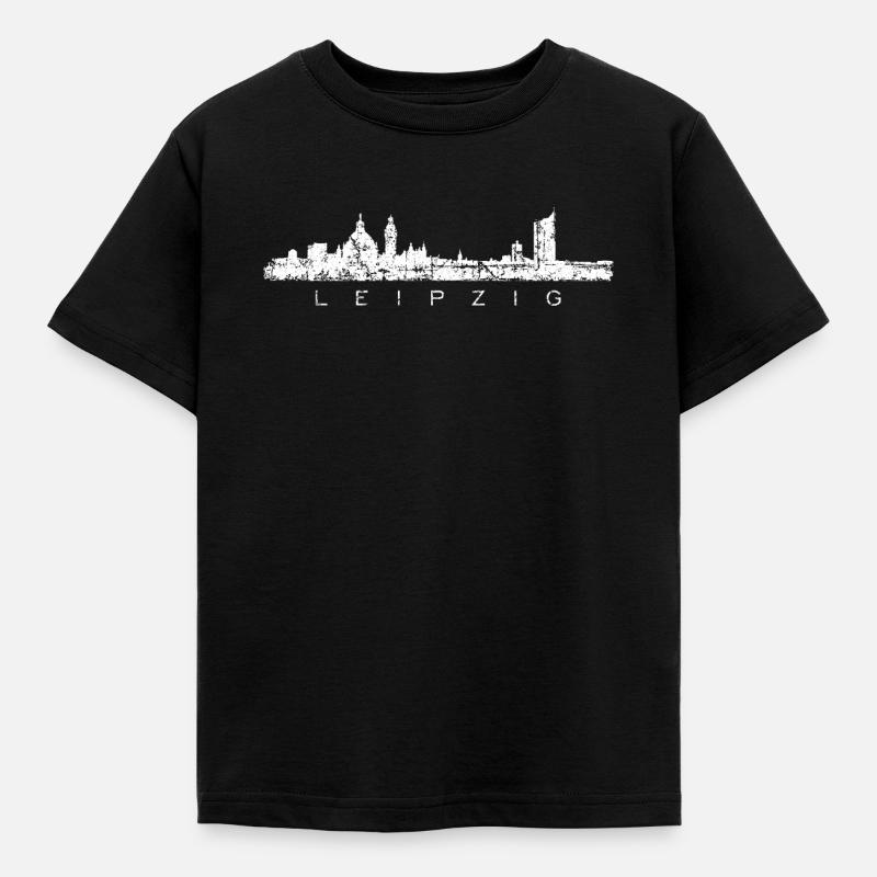 Leipzig Skyline Panorama (Vintage/Weiß) - Kinder T-Shirt - Schwarz