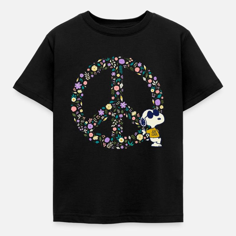 Peanuts Snoopy Peace Zeichen Frieden - Kinder T-Shirt - Schwarz