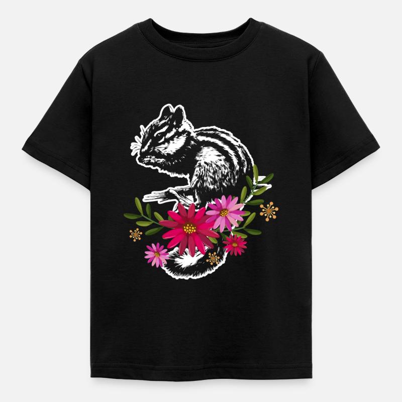 Chipmunk mit Blumen - Kinder T-Shirt - Schwarz