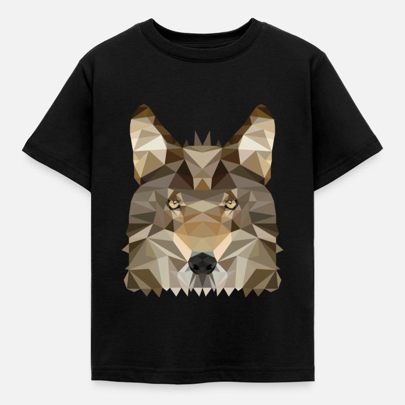 Wolf Polygon-Stil - Kinder T-Shirt - Schwarz