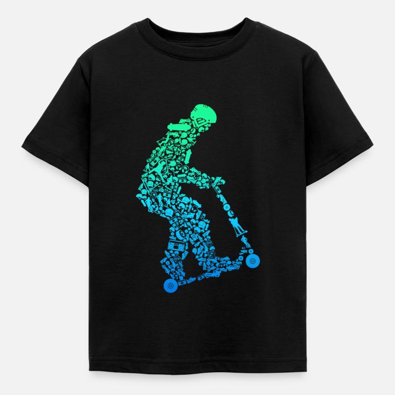 Scooter Roller Stunt E-Scooter Jungen - Kinder T-Shirt - Schwarz
