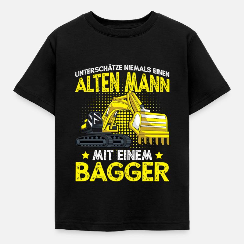 Baggerfahrer Bagger Alter Mann - Kinder T-Shirt - Schwarz