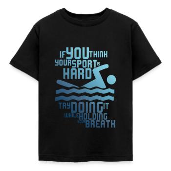 COOLES SCHWIMMER MOTIV MIT LUSTIGEM SPRUCH - Kinder T-Shirt - Schwarz - Vorne - AI Model Kid Female (0cm)