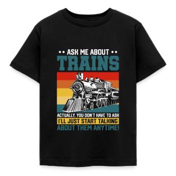 Ask me about trains model railway locomotive - Kids' T-Shirt - black - Front - AI Model Kid Female (0cm)