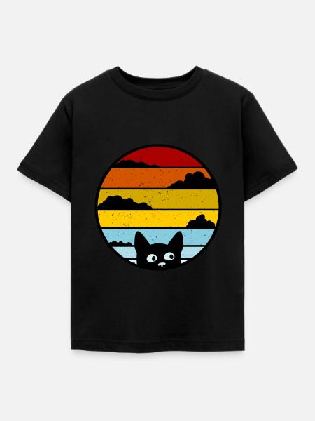 Katze vintage süß frech lustig - Kinder T-Shirt - Schwarz