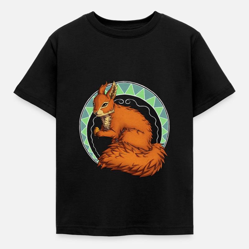 Red squirrel pattern - Kids' T-Shirt - black