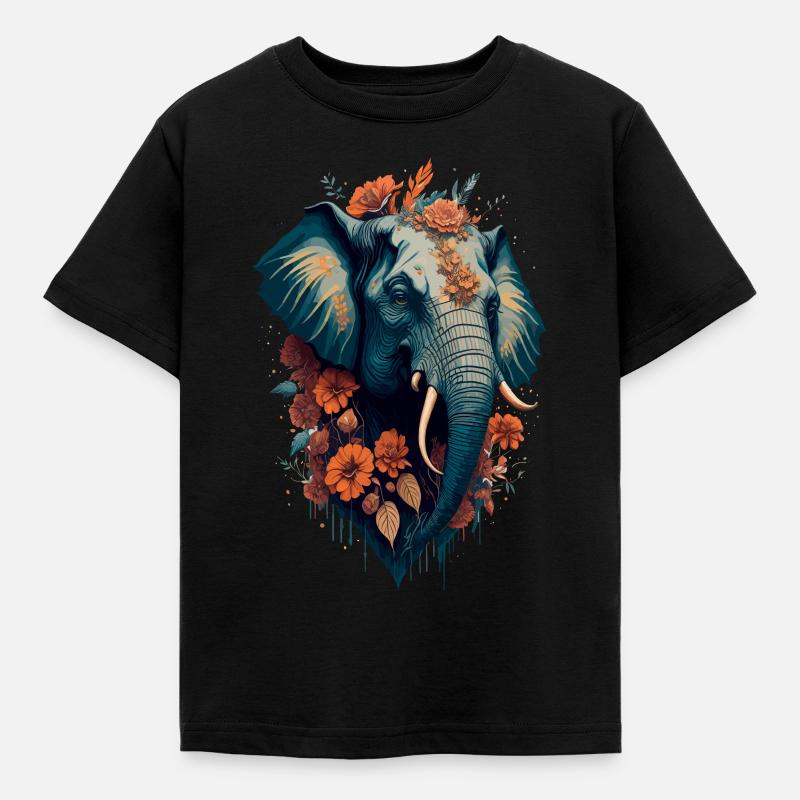 Elefanten-Blume - Kinder T-Shirt - Schwarz