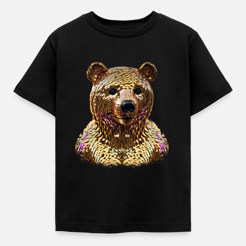 Bear,Golden Bear,Bear with Sequins,Shiny - Kids' T-Shirt - black