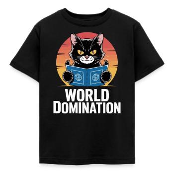 Weltherrschaft – Katze mit großen Plänen - Kinder T-Shirt - Schwarz - Vorne - AI Model Kid Female (0cm)