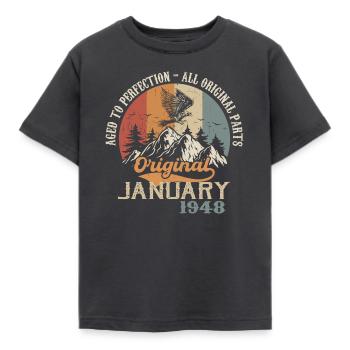 76 ans de grandeur depuis janvier 1948 - T-shirt Enfant - charbon - Devant - AI Model Kid Female (0cm)