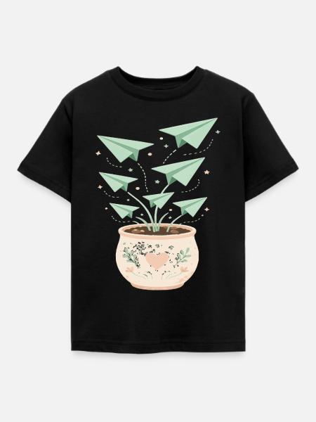 Wachsende Origami-Luftpflanzen - Kinder T-Shirt - Schwarz