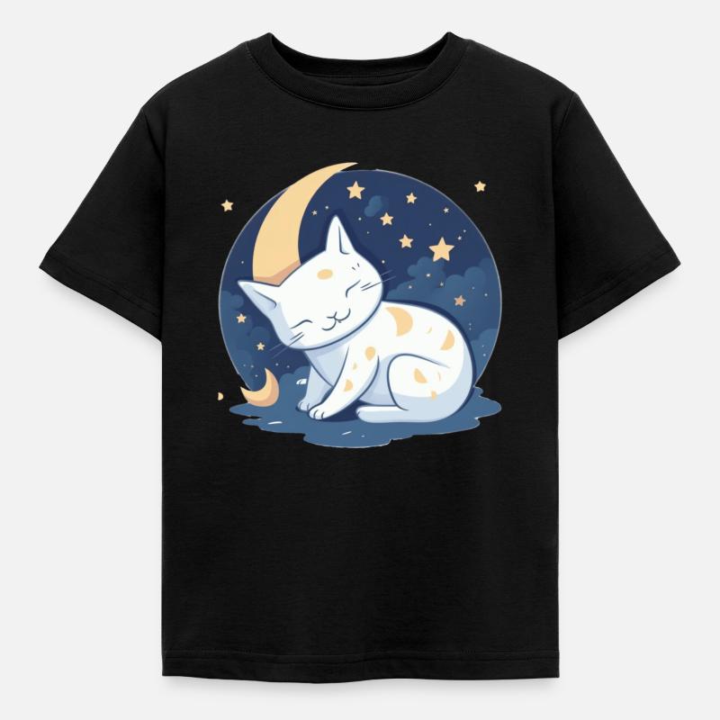 Chat mignon sur la lune - T-shirt Enfant - noir