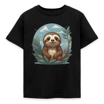 Faultier Blätter Kinder - Kinder T-Shirt - Schwarz - Vorne - AI Model Kid Female (0cm)
