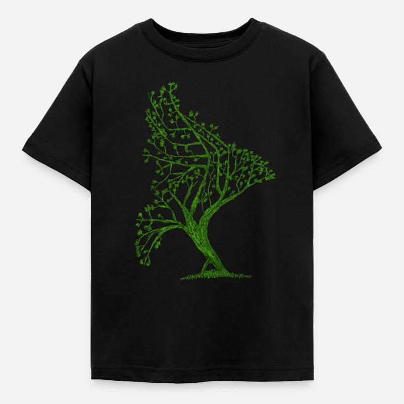 Tree Bird Shape - Kids' T-Shirt - black