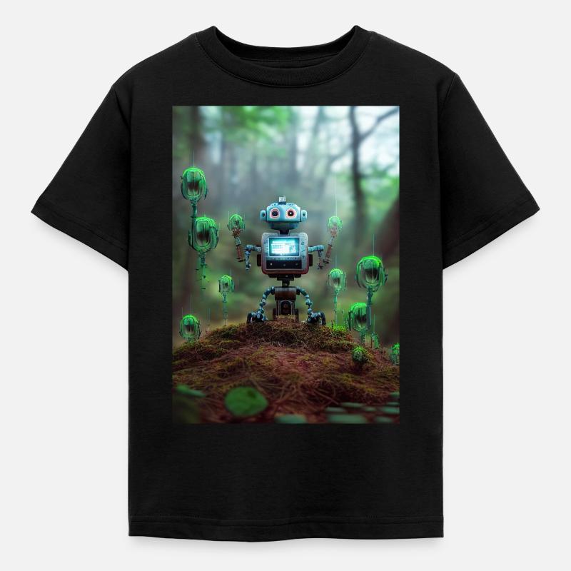 Petit robot bleu dans la forêt - T-shirt Enfant - noir