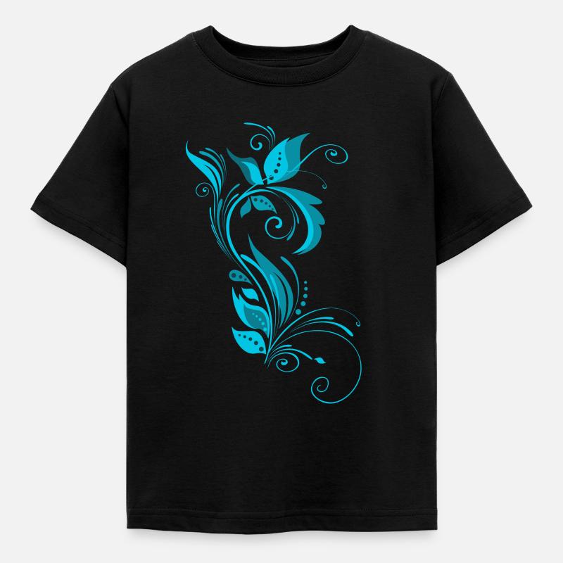 Blaues Ornamentmuster - Kinder T-Shirt - Schwarz