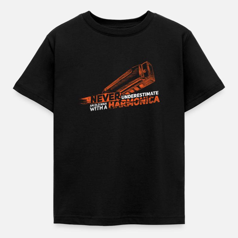 Never underestimating an old man with a harmonica - Kids' T-Shirt - black