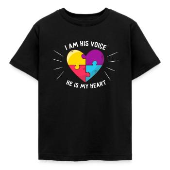 Ich bin seine Stimme, er ist mein Herz Autism Awareness Gif - Kinder T-Shirt - Schwarz - Vorne - AI Model Kid Female (0cm)